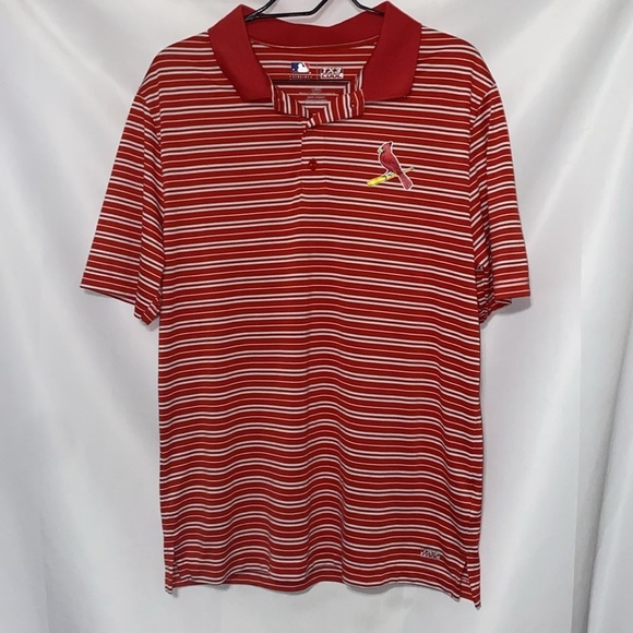 Genuine MLB Merch CARDINALS TX3 Red  White Striped Polo Shirt Size Large clean - Picture 7 of 11